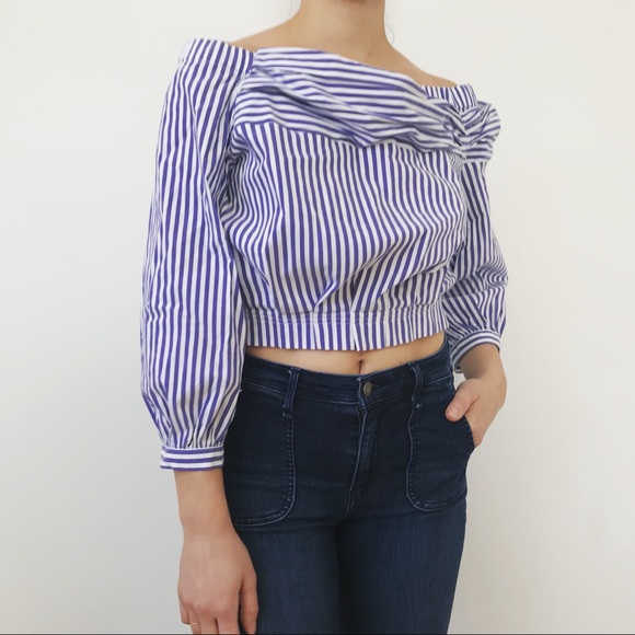 Zara | Tops | Blue White Pin Stripe Off The Shoulder Zara Top | Poshmark